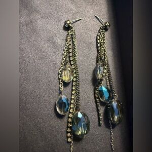 Macy's Gold-Tone Dangle Earrings with Greenish-Blue Faceted Drops